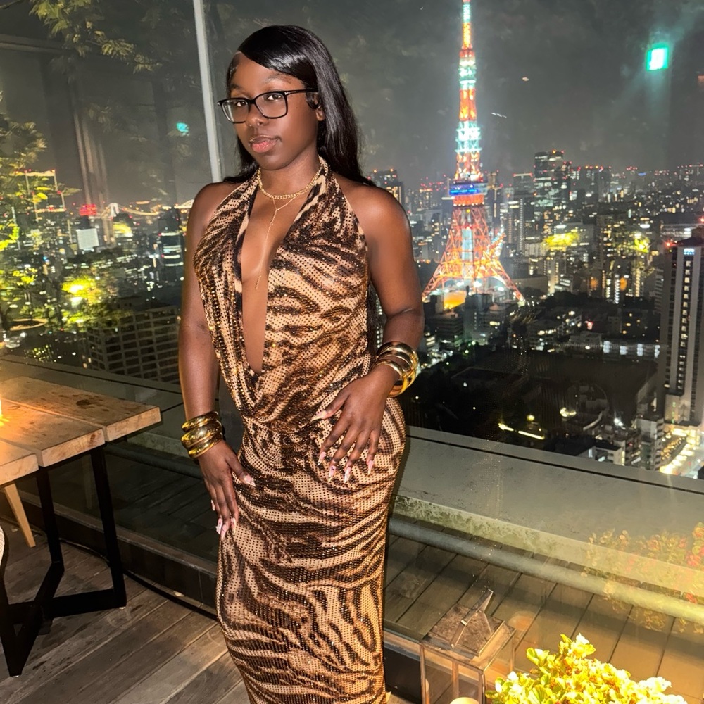 Fashionnova backless long bedazzled dress